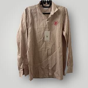 Family First Made in Italy Beige Striped Heart Shirt Medium Made in Italy NWT